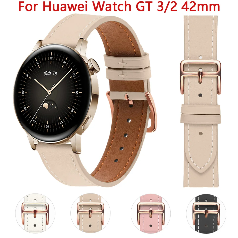 

Ремешок кожаный для Huawei Watch GT3 GT2 42 мм, браслет для смарт-часов Huawei GT 2 42 мм GT 3 Pro 43 мм, 20 мм