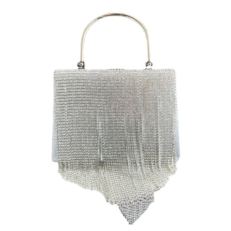 

Rhinestone-Tassel Handbag for Women Diamond Box Clutch Bag Chain Shoulder Bag