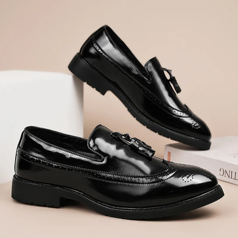 Männer Patent Leder Carving Brogue Loafers Business Hochzeit Bankett Casual Kleid Schuhe Klassische Herren Leder Schuhe Mokassins – Detail 7