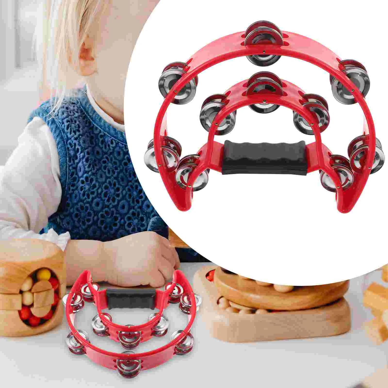 

Double Row Tambourine Half Moon Metal Musical Jingles Tambourine Hand Held