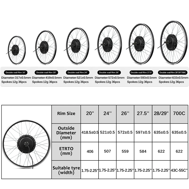 Wheel Hub Motor 36V 48V 350W for Ebike Rear Front  Motor Wheel  Brushless Gear Motor 24V 250W Ebike Conversion Kit