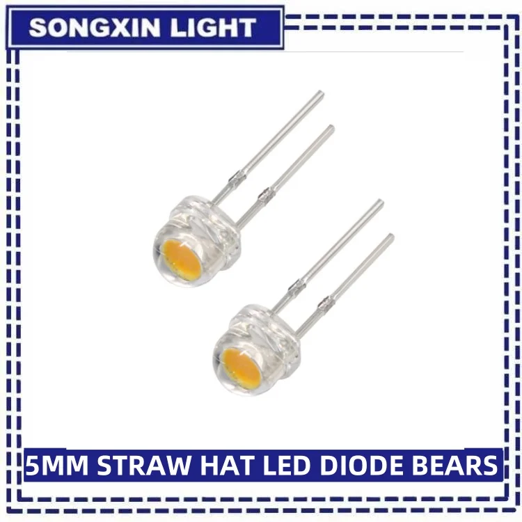 LED Diode 50/100PCS Straw Hat LED 5mm Super Bright LED Diode F5 Light Emitting Diode Blue Green Red Yellow White for DIY Electronic