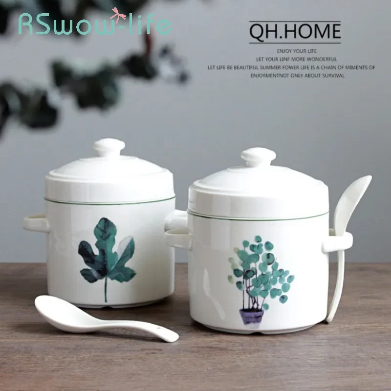 

Ceramic Waterproof Stew Cup Bird's Nest Steamed Egg Bowl Binaural Egg Cup Soup Cup Household Large Soup Bowl For Home