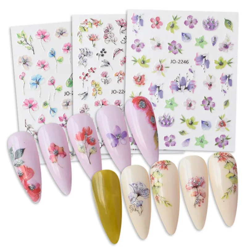 3D Nail Stickers Vintage flower onion powder Decals  Back Glue  Nail Decal Stickers For Nail Tips Beauty