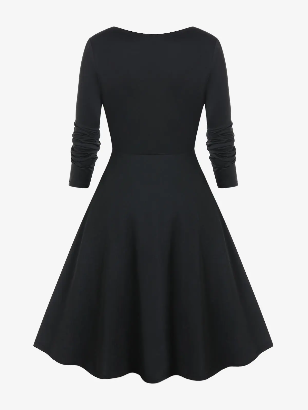ROSEGAL Gothic Dresses Black High Waist Long Sleeves Vestidos 4XL Buckled Grommets Lace Panel A-Line Dress For Women Fall Winter