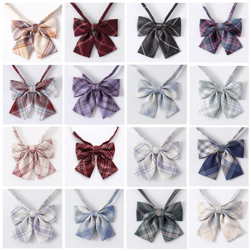 

JK Uniform Plaid Necktie Blouse Bow Plaid Necktie Uniform Free Jacquard Double-layer School Tie Flat Corner Bow Tie Part