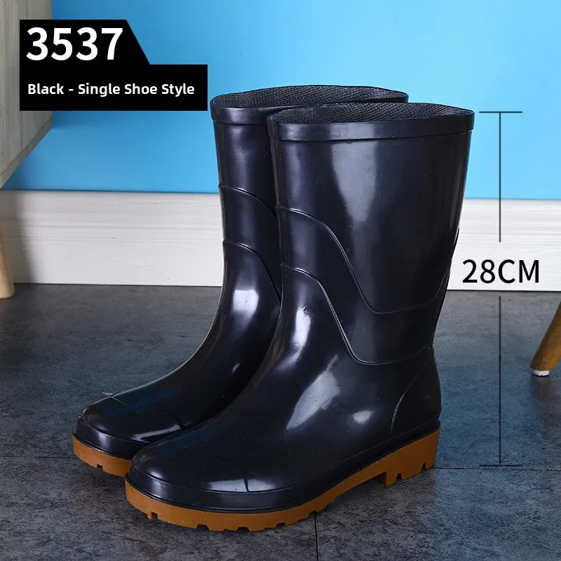 Bottes de travail mi-mollet noires anti-dérapantes imperméables en PVC pour homme