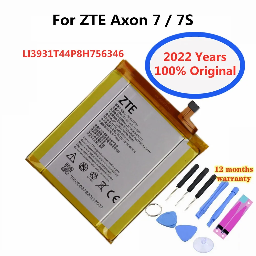 

2022 Years 100% Original Battery LI3931T44P8H756346 For ZTE Axon 7 7s A2017 A2018 3140mAh Mobile Phone Batteries + Tools