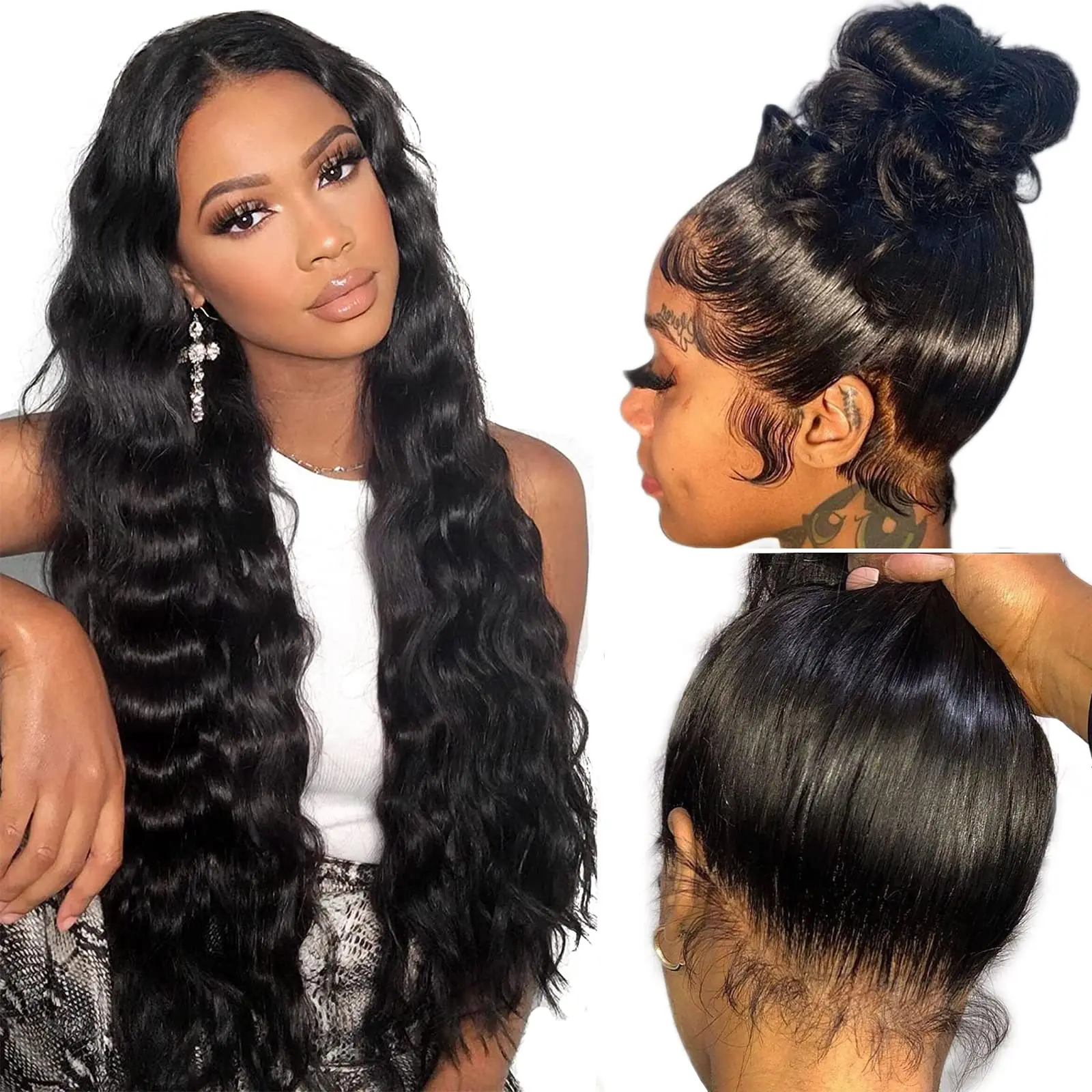 Full 360 Lace Frontal Wigs Pre Plucked Human Hair Loose Deep