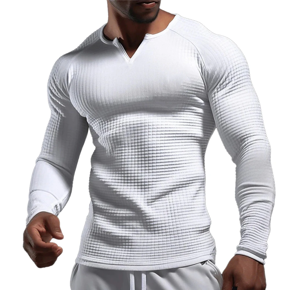 

Casual Top Top Waffle Ribbed Full Grandad Highquality Long Sleeve Mens Muscle Polyester Regular Shirt Slim Fit