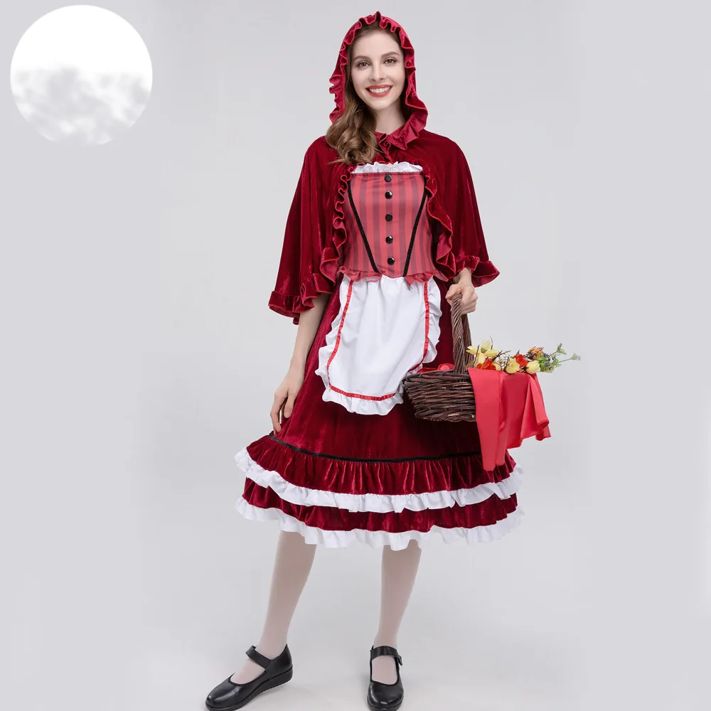 

S-XXL New Fashion Adult Women Halloween Cosplay Fantasia Dress Ladies Little Red Riding Hood Costume