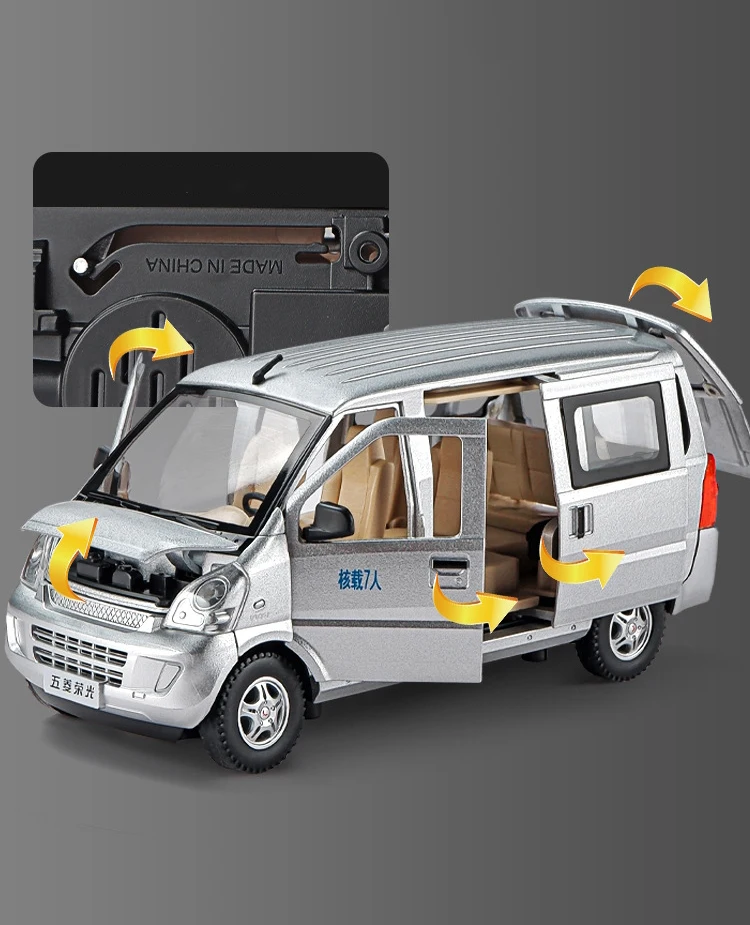 1:24 Wuling Rongguang Van Alloy Car Model Diecast Metal Toy Vehicles Model Sound And Light Simulation Collection