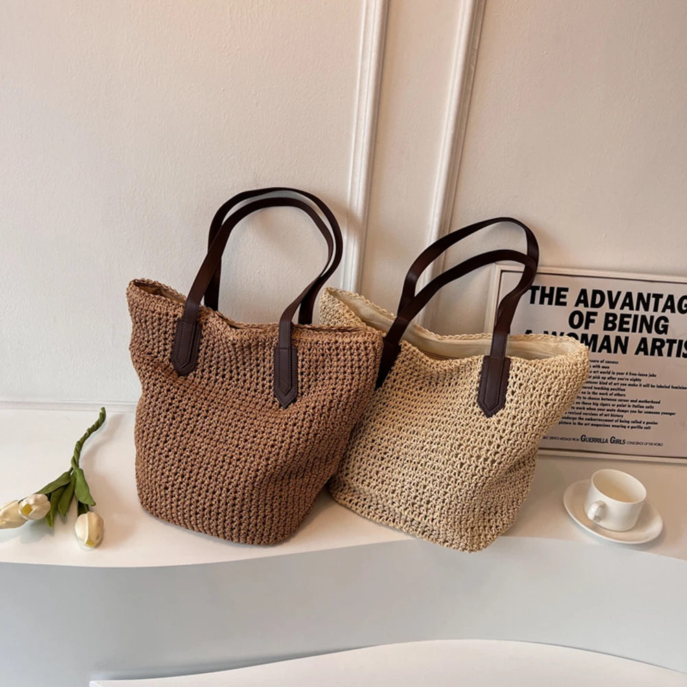 Woven Straw Shoulder Bag for Women Summer Beach Casual