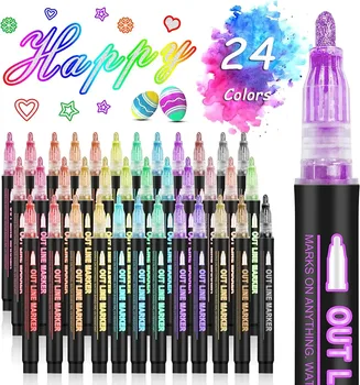24 Color Double Line Outline Art Pen Marker Pen DIY Graffiti Outline Marker Pen Highlighter Scrapbook Diary Poster Card 1