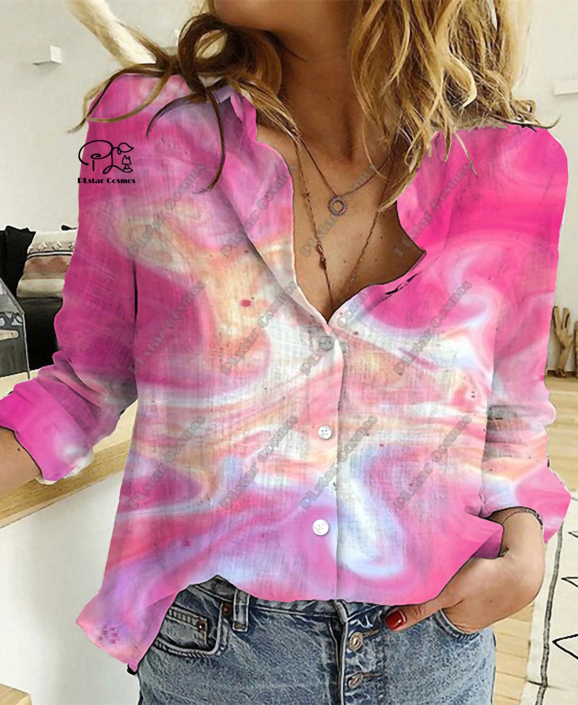 

PLstar Cosmos 3D Printing Genuine Color Gradient Quicksand Pattern Latest Ladies Casual Shirt Casual Unique Collection 3