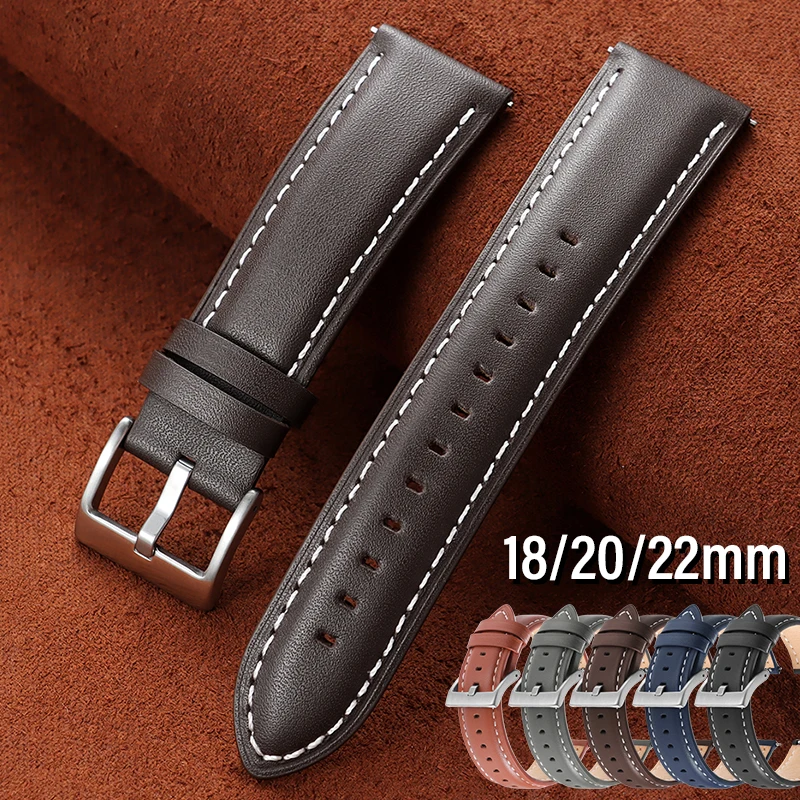 Premium Genuine Leather Quick Release Watch Band - Comfortable Stitching Cowhide Strap