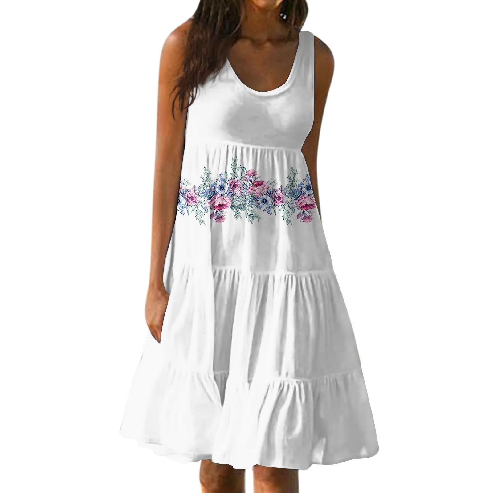 

Женское летнее модное свободное пляжное платье без рукавов с принтом