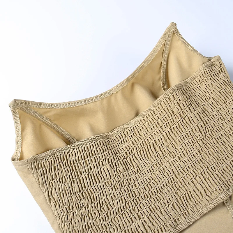 Conjunto de 2 piezas de camiseta sin mangas ajustada con espalda descubierta y falda acampanada con volantes fruncidos para mujer, moda de verano sexy 2025