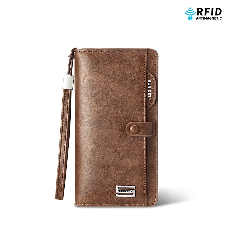 Anti theft brush, multi card slot, large capacity, long men's business wallet, zipper, multi-function mobile phone bag