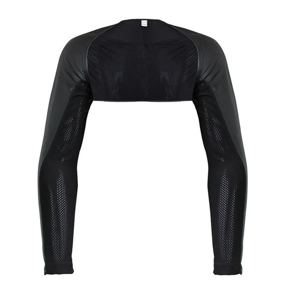 Men Faux Leather Chest Harness Cropped Tops Lingerie Shawls Sexy Long Sleeve Leather Club Party Black Stage Performance Costumes