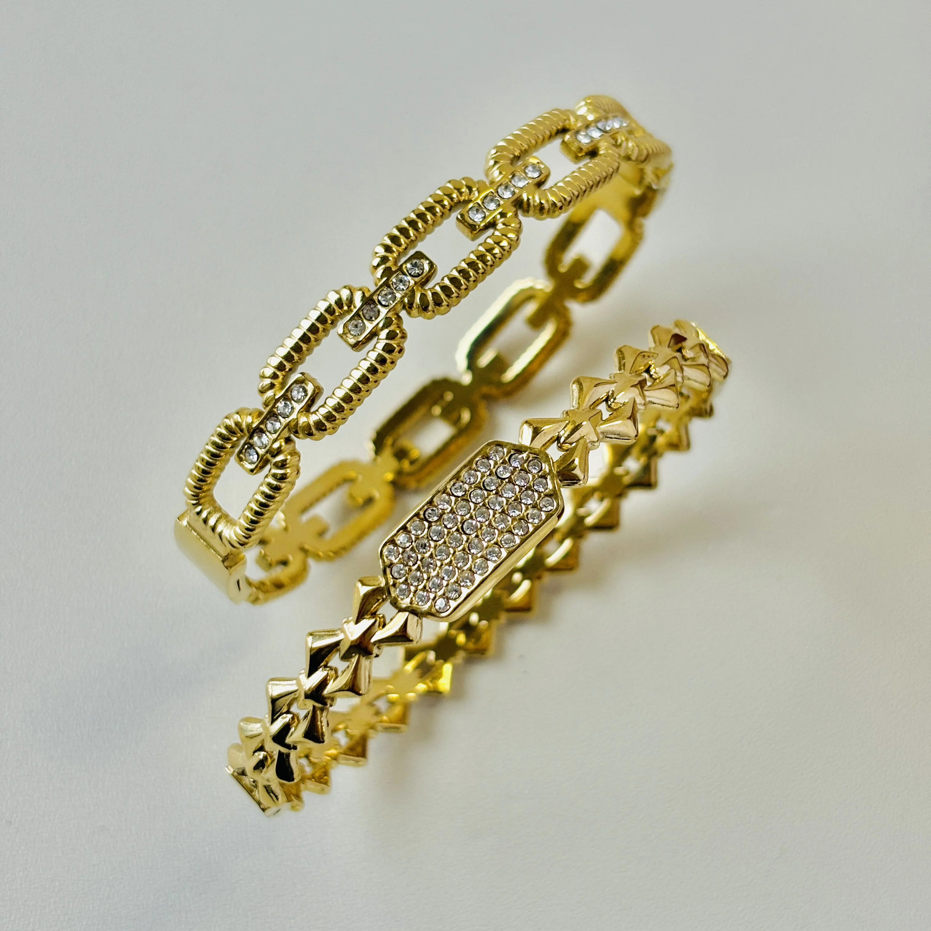 Exquisite Rhinestone Geometric Stainless Steel Bangle Bracelets for Women Gold Plated Charm Bracel 3