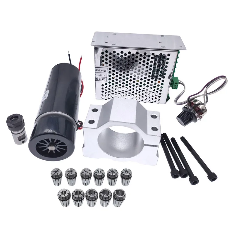 Air cooled Spindle Motor 500W 100VDC + WK611 Power Supply speed governor ER11-8mm chuck CNC with 52mm Clamps Bracket,air cooled spindle motor