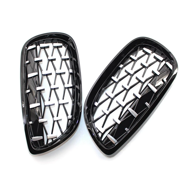 

4X Front Kidney Grill, Front Hood Diamond Grille Meteor Grill For-BMW E92 E93 Coupe 2006-2010 Gloss Black+Chrome