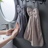 Hand Towel Household Bow Hanging Type Absorbent Towels Kitchen Wipe Handkerchief Solid Color Kitchen Supplies 1