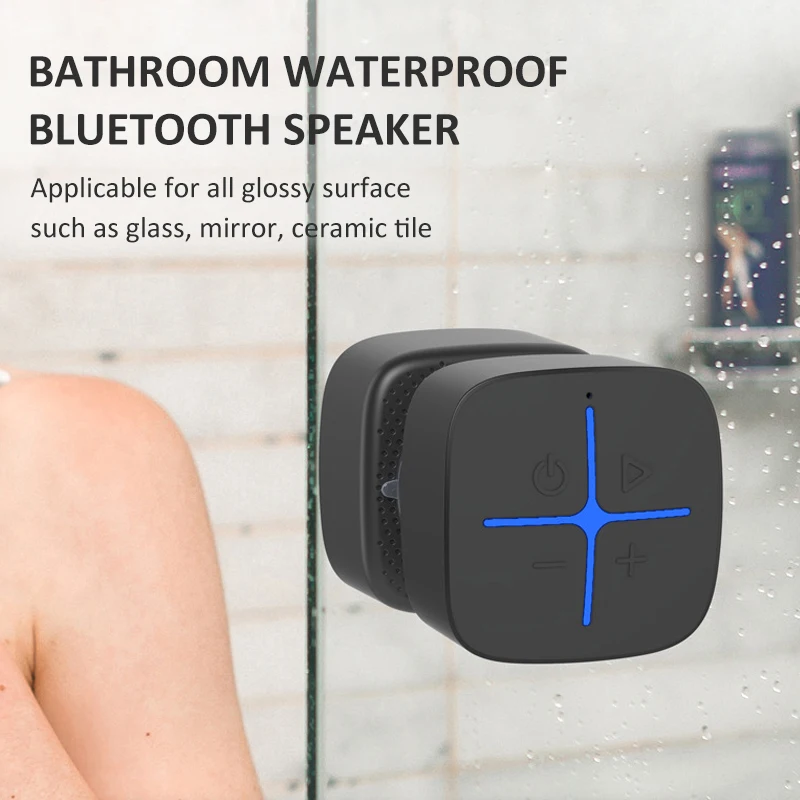 Bathroom Speaker Ipx4 Waterproof Shower Music Box Plastic with Suction Cup Can Adsorb Mini Wireless Bluetooth Speaker Black Free