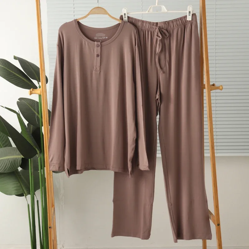 Pajama sets for men Bamboo fiber thin modal pullover long sleeve trousers nightclothes home wear Breathable spring pijamas