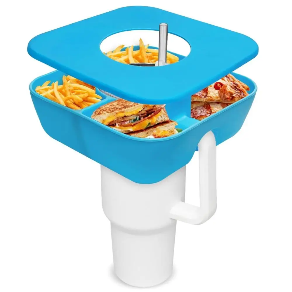 Ciotola Porta Snack Con 3 Scomparti E Coperchio Per Stanley Cup 40 Oz | In Silicone Alimentare | Ideale Per Auto, Picnic, Viaggi (Rosa) - 3