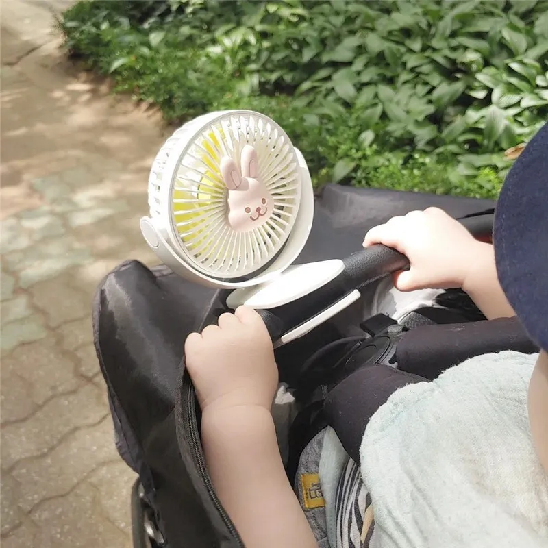 Description Picture 2 of itemBabys Cart Stroller Fan Cute Bear Rabbit Portable Oscillating Stroller Fan Baby Fan For Home 3 Speeds Portable Outdoor Fan Clips