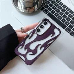 Stylish 3D Flame Pattern Slim Shockproof Case - Fashion Hollow Design for Galaxy A55 (PlatingPurple)