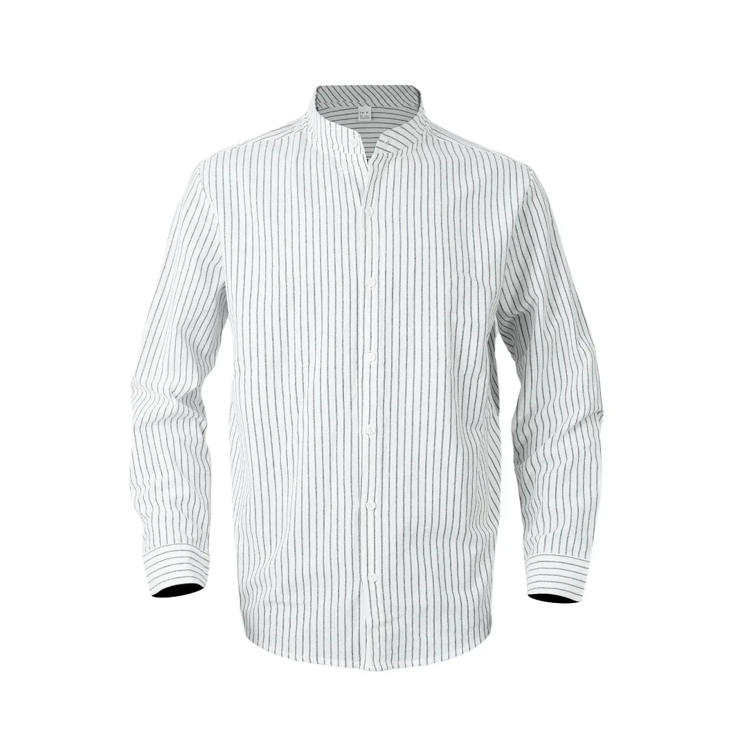 Mens Striped Linen Business Shirt Summer