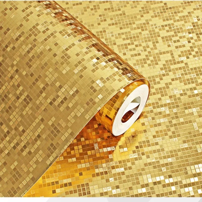 

3D three-dimensional gold silver mosaic wallpaper pillar KTV bar counter grid gold foil wallpaper