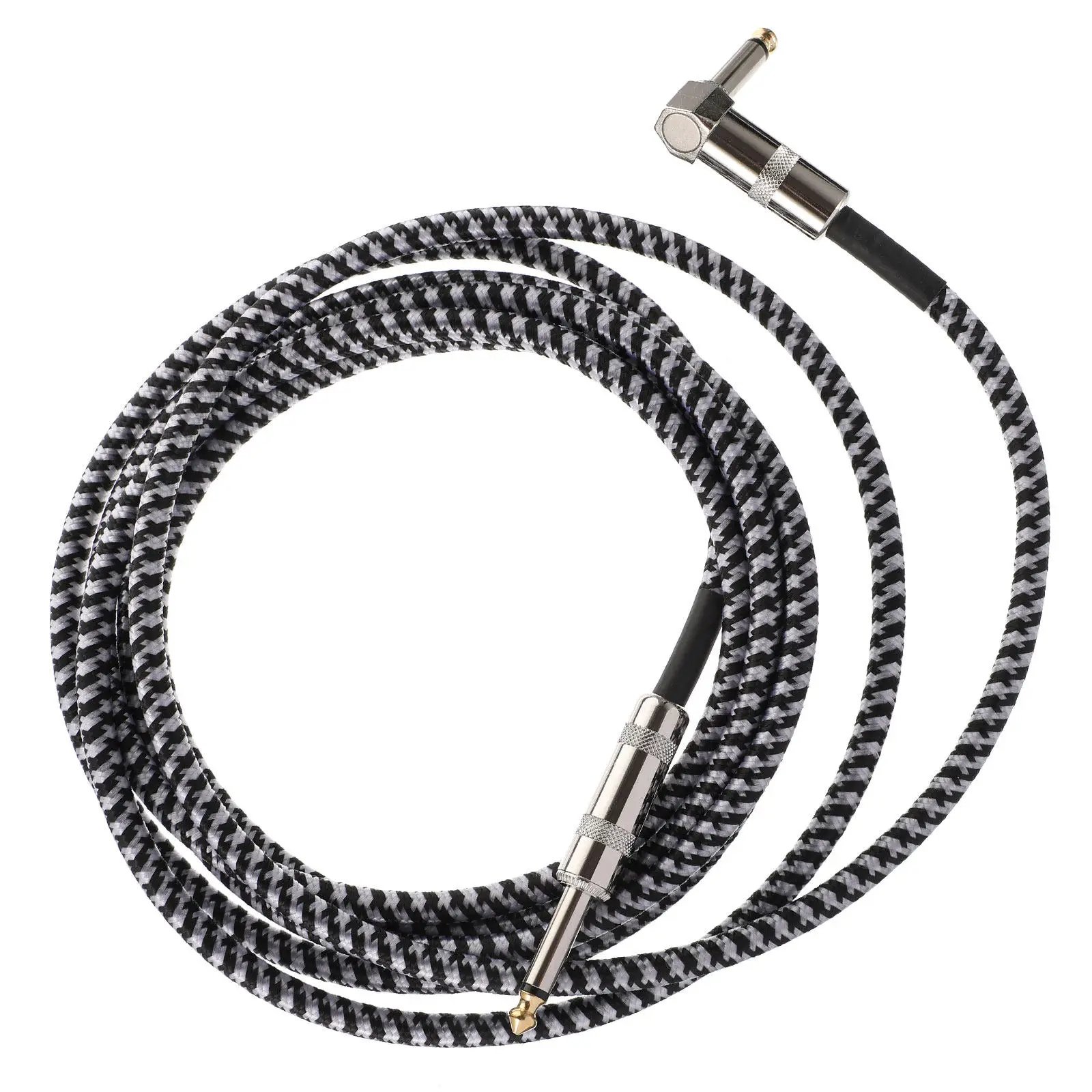 블랙 화이트 브레이디드 악기 오디오 케이블 직각 3.5mm 프로 기타 케이블 (전자 오르간 이펙터용)