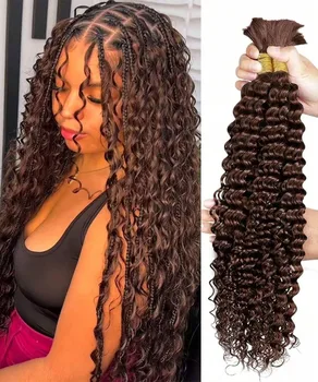 110g Deep Wave Bulk Human Hair For Braiding 2 Bundle Brazilian Virgin Curly Hair Extensions For Boho Braids #4 22 Inch 1