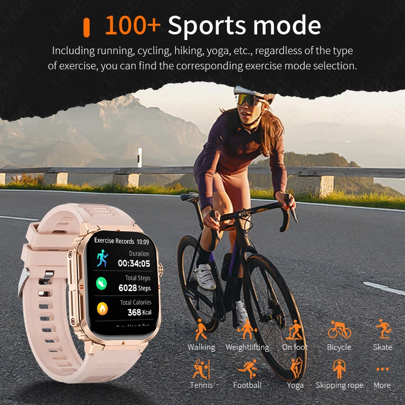 LIGE New Women Smart Watch 370mAh Flashlight 2.01” HD Make Answer Call Voice Assistant Sports Health Monitor Smartwatch For Men