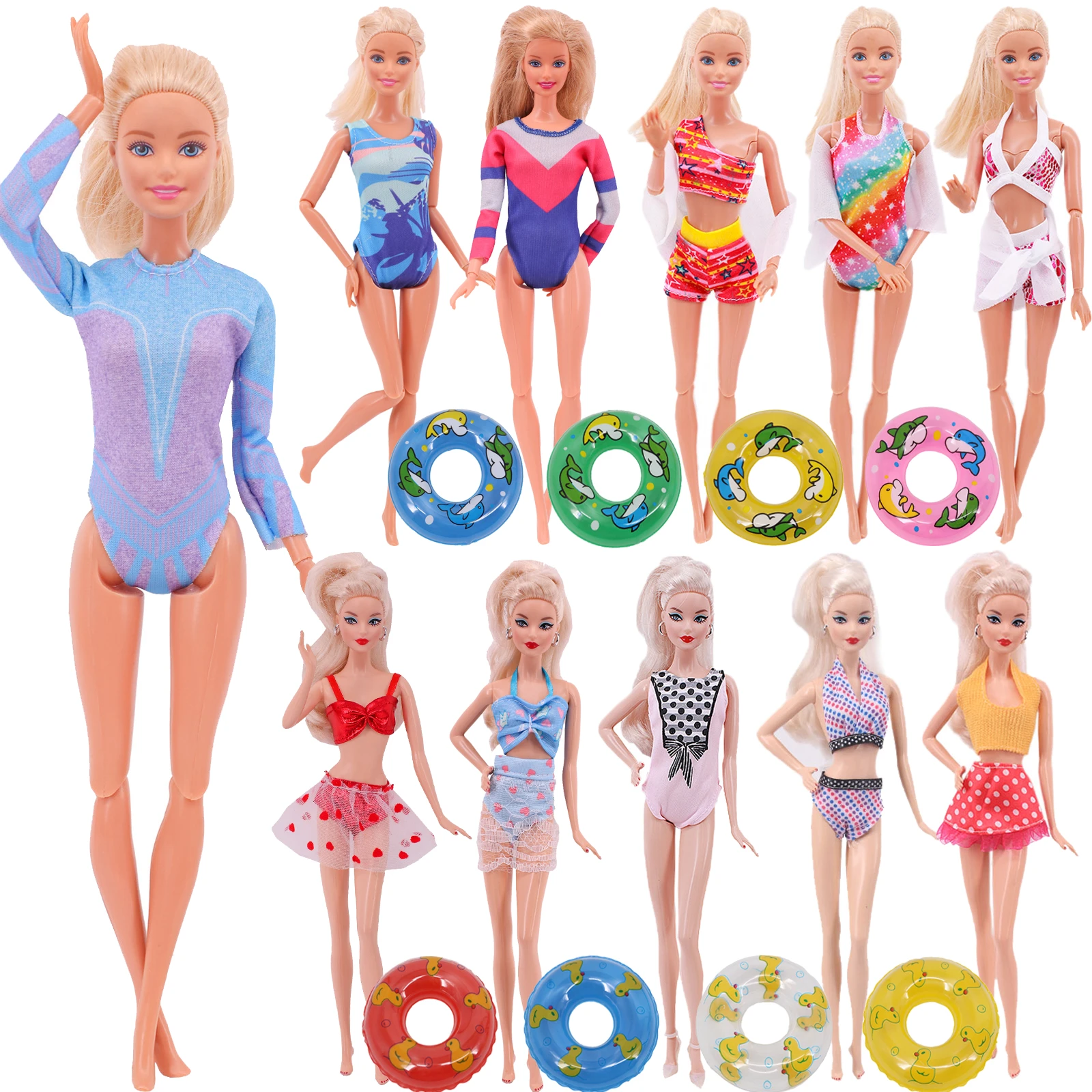 Barbies Doll Clothes Summer Bkni Swimsuit+Swiming Ring One Piece Suit