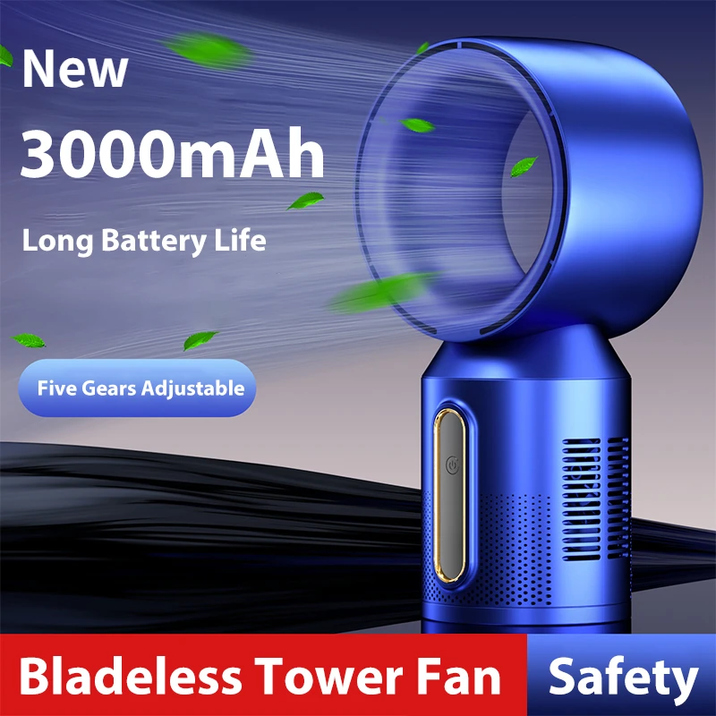 

Bladeless Tower Fan Safety for Baby Mute Wireless 5 Speed Adjust USB Rechargeable Floor Standing Fan New Cooling Desktop Fan