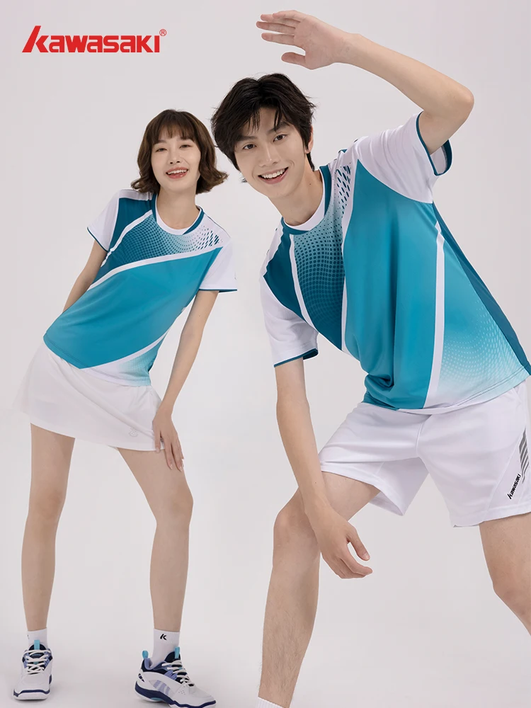 Kawasaki Professional Badminton Shirt Sports Short sleeved T-shirt Sweat-absorbing and Breathable for Men and Women Couples