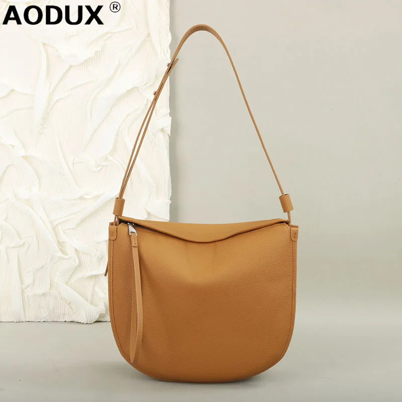 

AODUX NEW High Quality Genuine Cow Leather Women Shoulder Bag Handbag First Layer Cowhide Messenger Long Strap Phone Bags Purse