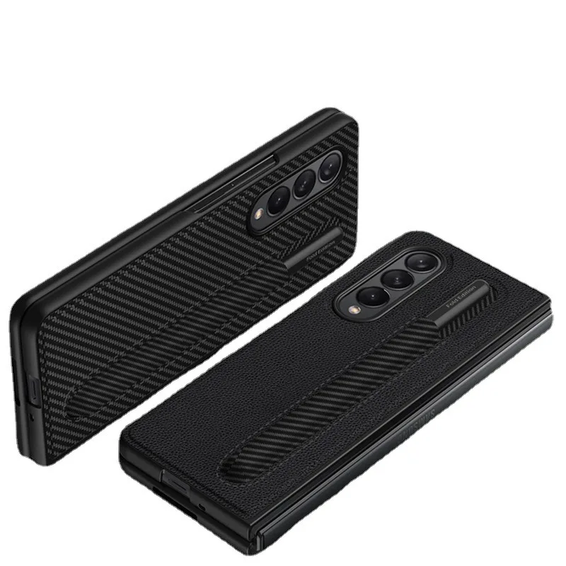 Creative Applicable SAMSUNG Z Fold3 Phone Case Folding Flip Vegan Leather Pen Pouch Business All Inclusive Protective Case