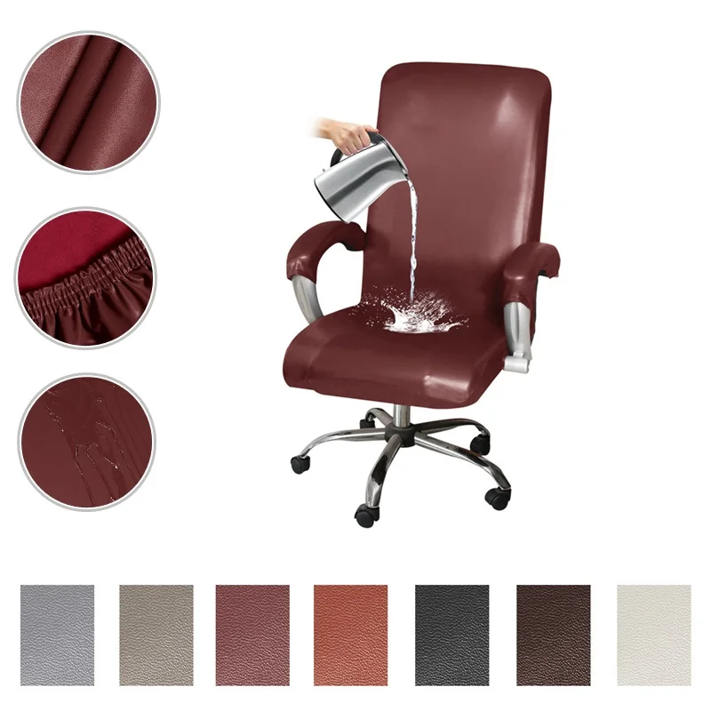 

Computer Chair Cover Waterproof PU Leather Office Chair Case Armrest Cover Dust Cover Removable Anti-dirty Chairs Slipcover Home