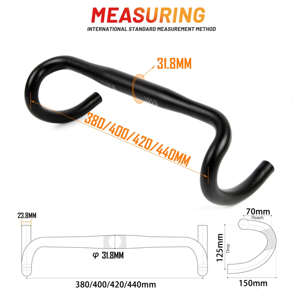 Guidon papillon pour vélo de route et VTT, dimensions 25.4/31.8mm, avec