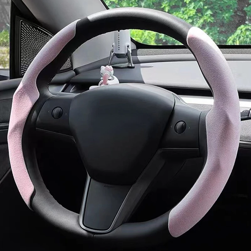 

For Tesla Model 3 Model Y Model S for Tesla Steering Wheel Cover Black Red Carbon Fiber Leather Anti-fur Sport Steering Wheel