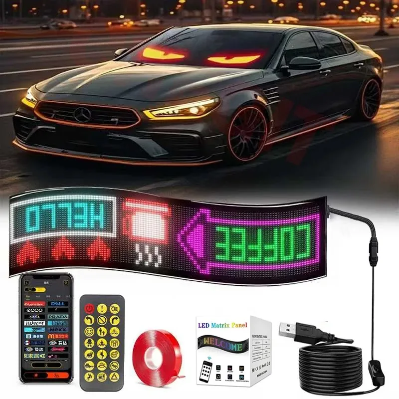 LED Display LED Matrix Pixel Panel Programmable Scrolling Text Board Bluetooth APP Control Flexible Screen for Car Truck Decor