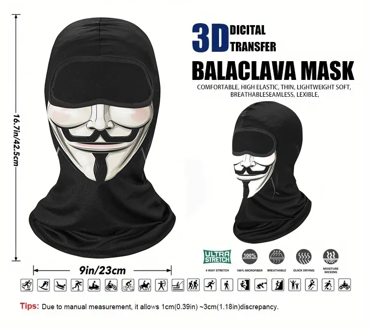 Fahrradmaske Totenkopf Schnelltrocknende Sonnenschutz-Sturmhaube Herren Motorrad Elastische Helm-Unterziehmaske Geister-Vollgesichtsmaske Winddichte Kopfbedeckung – Detail 7