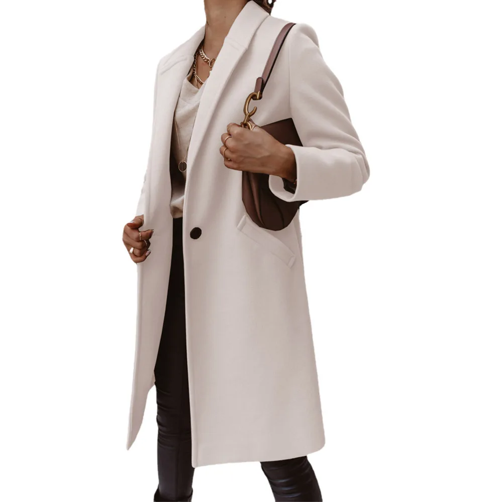 Autumn and Winter Jacket for Female 2023 Fashion New Solid Color Temperament Commuter Lapel Long Sleeve Button Coat