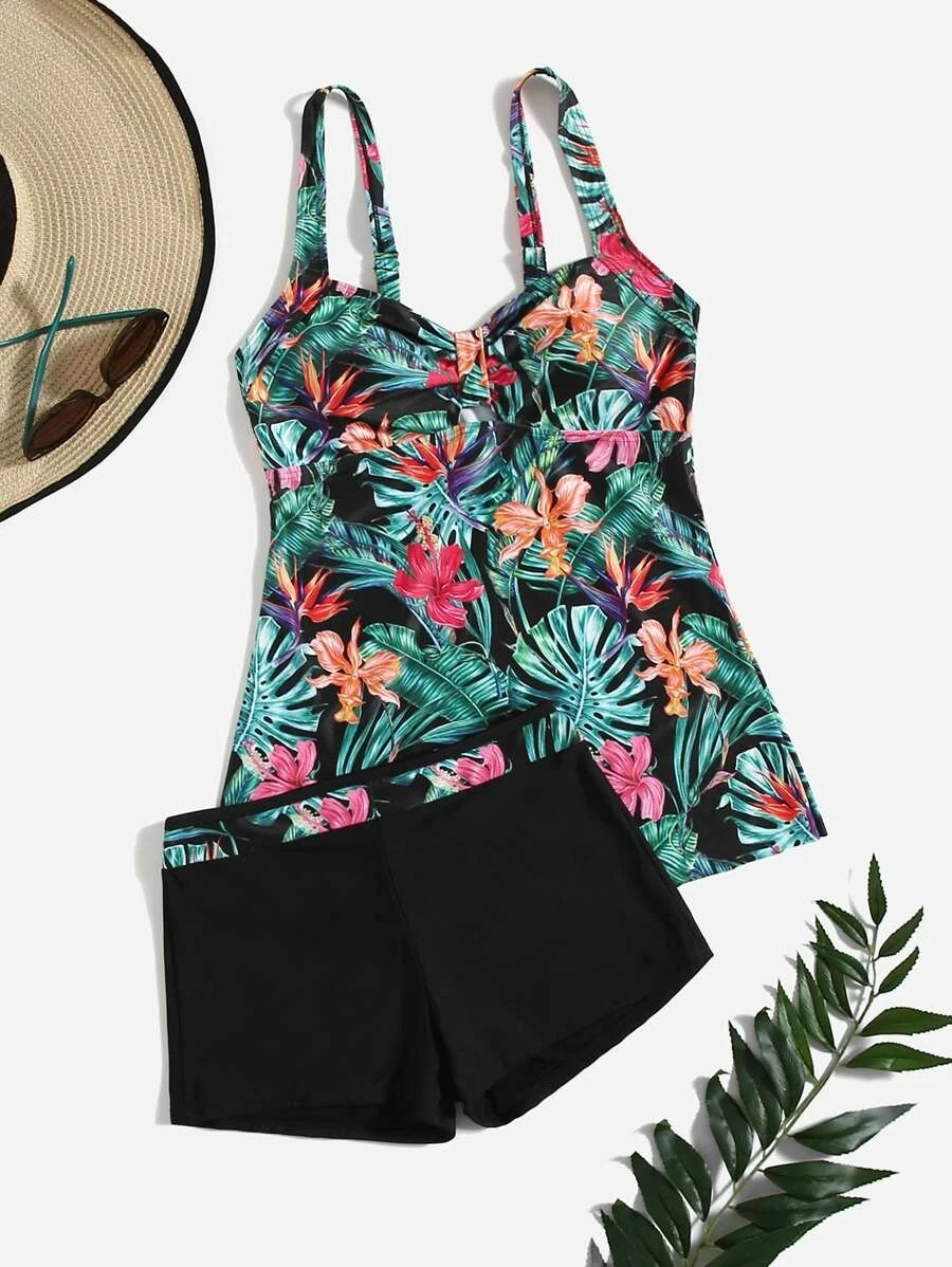 

Women Two Piece Swimwear Vintage Tankini Set Swimsuit Summer Beach Bathing Suit